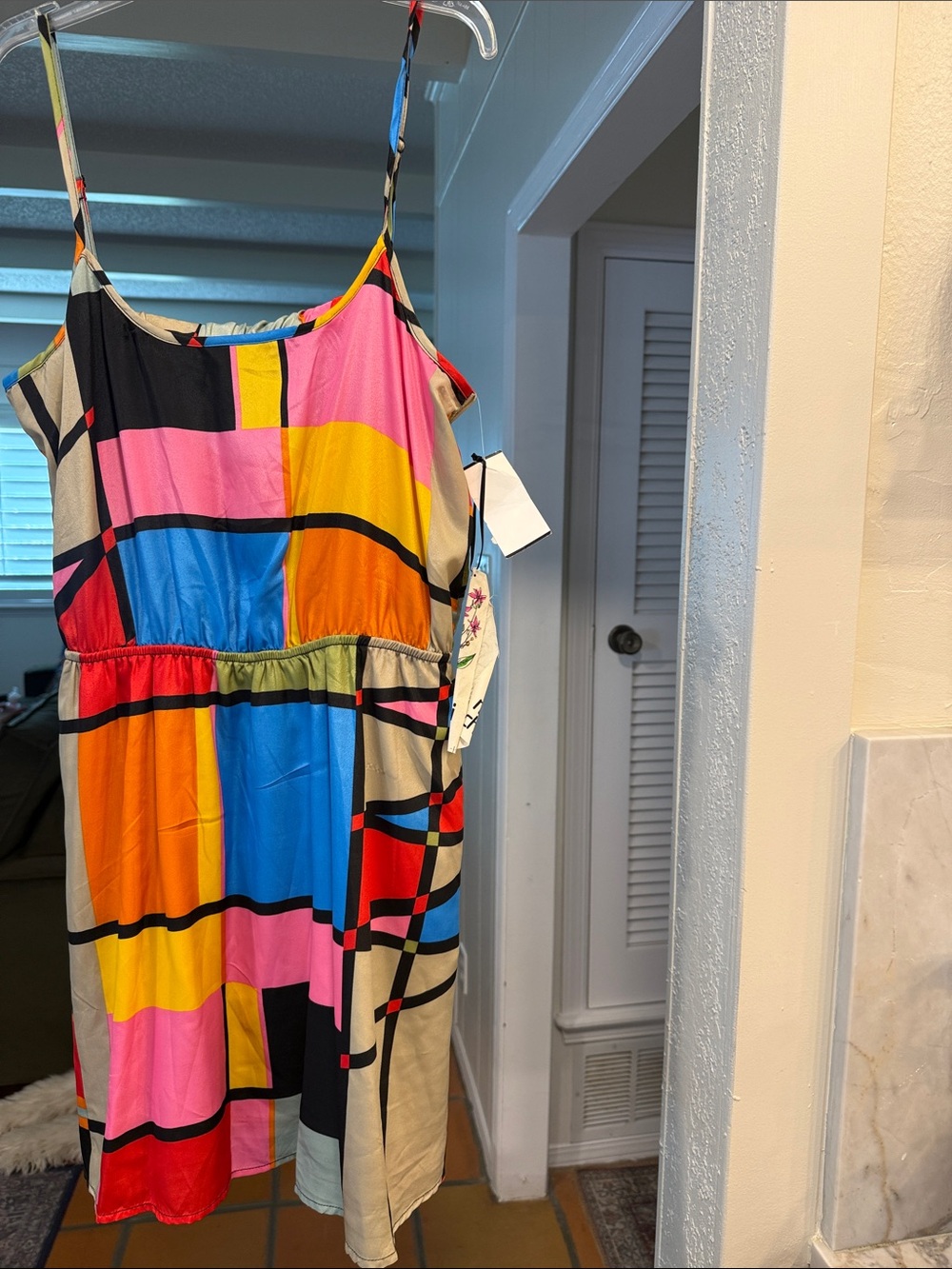 Mimi Chica Colorblock Spaghetti-Strap Dress in Pink, Blue & Yellow